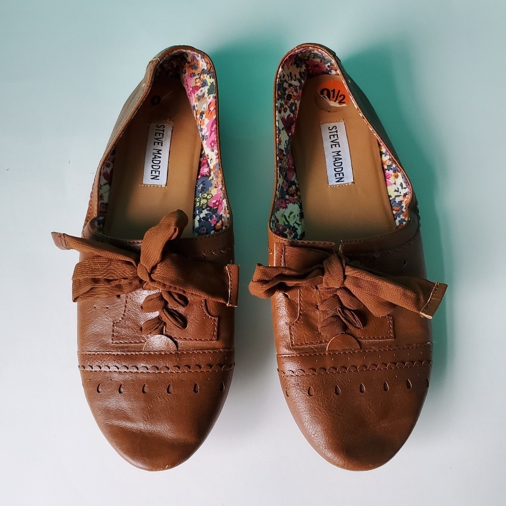 Steve Madden Brown Ribbon Bow Tie Flats Size 9.5